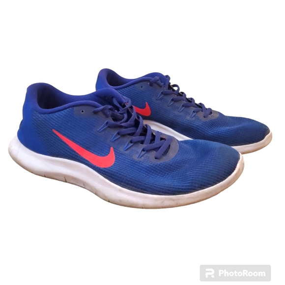 Nike Men's Flex Blue Red Swoosh‎ 2018 Running Shoe 12 - Picture 1 of 6